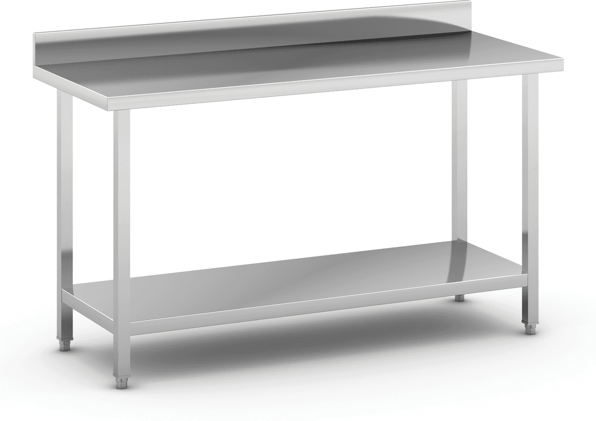 B2B Partner Stół roboczy ze stali nierdzewnej z półką i ogrodzeniem, 1500 x 600 x 850 mm