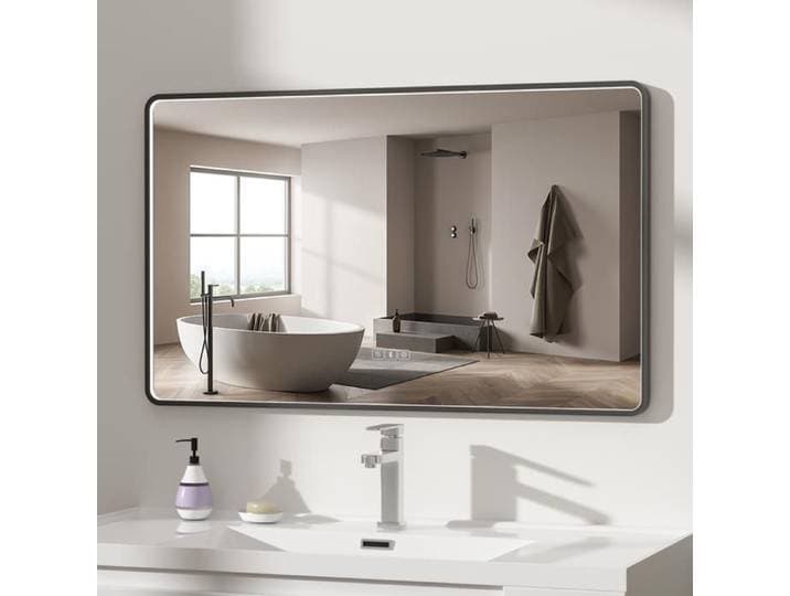 AquaWise Miroir de Salle de Bain LED Cadre noir 80x60 cm Anti-buée 3 couleurs de lumière Dimmable Installation horizontale/verticale