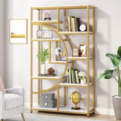 YUZHOU Bookshelf 5 Shelf Bookcase, Industrial Etagere Bookcase with 8-Open Storage Shelf