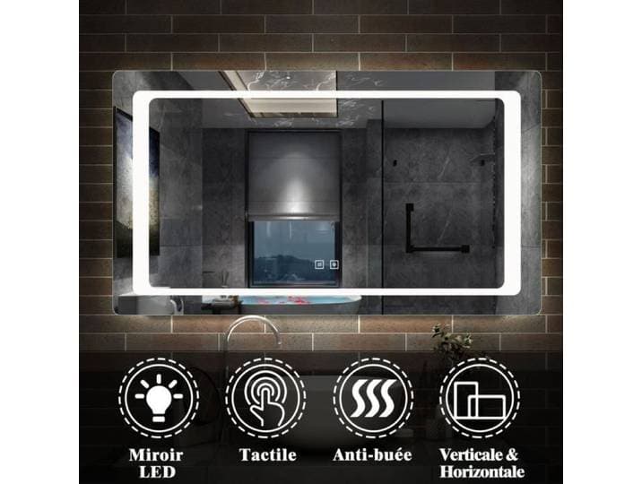 Miroir de salle de bain LED - Marque - Modèle - Double touche tactile anti-buée lumière blanche froide