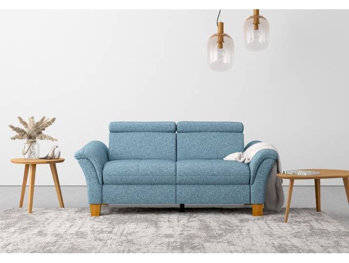 2,5-Sitzer GOODPRODUCT Lindgren , blau (eisblau), B:185cm H:84cm T:93cm, 100% Polyester, Sofas, 2 5-Sitzer, wahlweise mit TV-Funktion, links oder beidseitig, Kopfteilverstellung