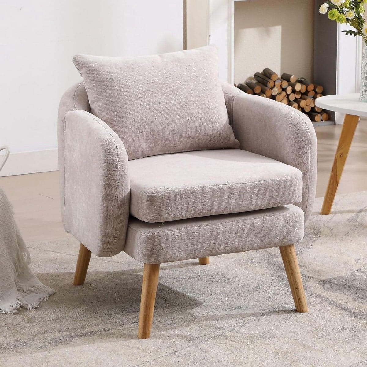 Moderne grijze fauteuil met dubbel kussen voor de woonkamer, slaapkamer of het balkon - B/D/H: 63 x 70 x 69 cm