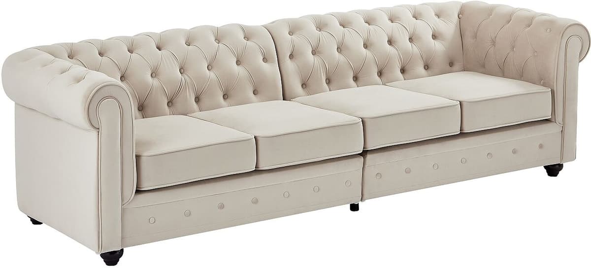 Vente-unique 4-Sitzer-Sofa aus Samt in Beige CHESTERFIELD