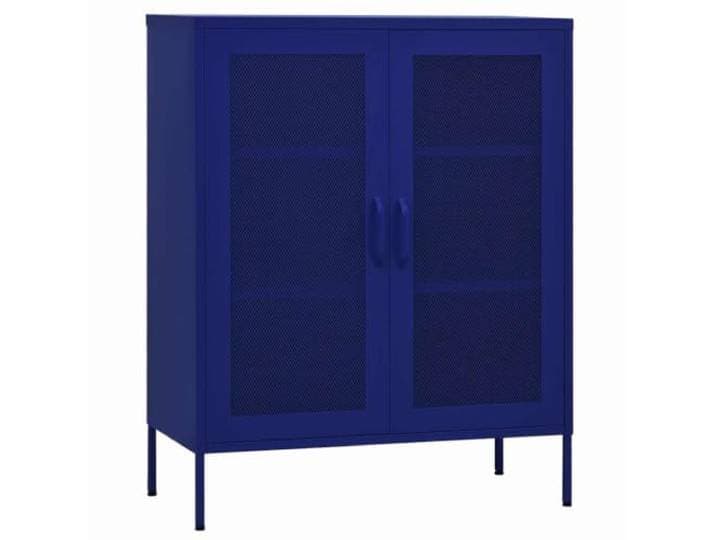 KUPTYERFG Sideboard Marineblau 80x35x101,5 cm Stahl Lagerschrank Stabiler Kommodenschrank mit Gittertüren und verstellbaren Einlegeböden für Wohnzimmer, Flur und Home Office.