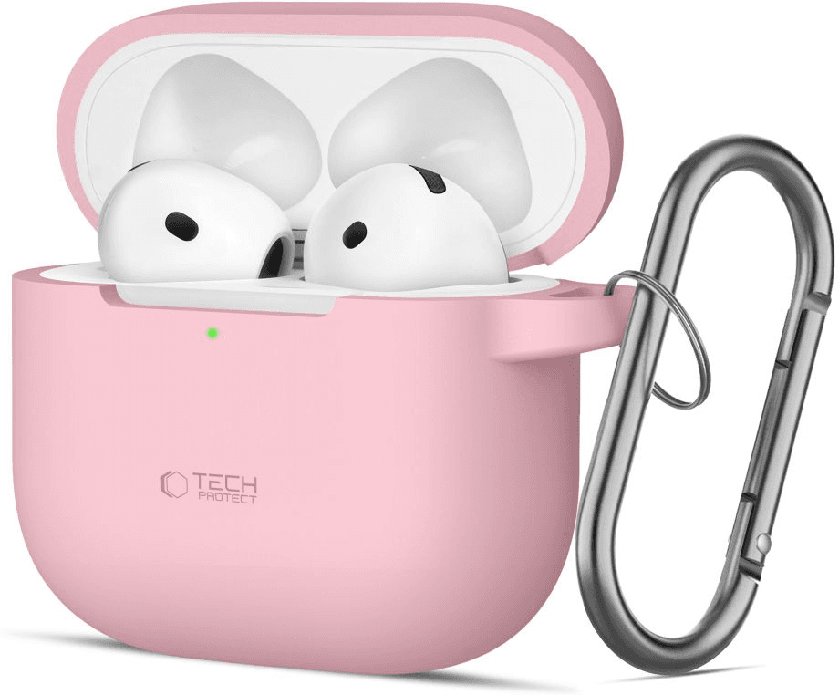 Tech-Protect Apple AirPods 4 Silikone Cover m. Karabinhage - Lyserød