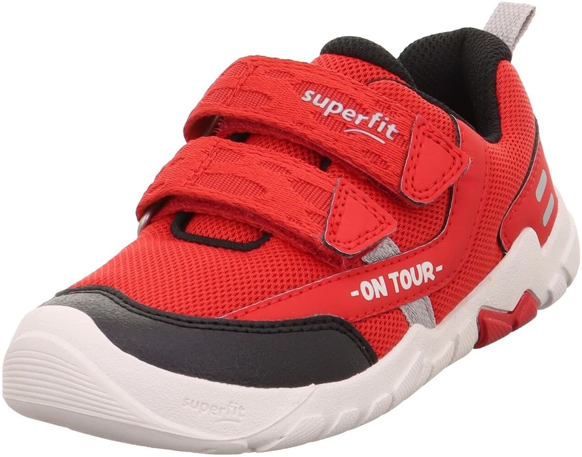 Sneaker SUPERFIT "TRACE WMS: mittel", Mädchen, Gr. 35, Textil, rot (rot, schwarz), Lederimitat, Textil, unifarben mit Farbeinsatz, Schuhe Sneaker, Klettschuh, mit herausnehmbarer Einlage, Größenschablone zum Download