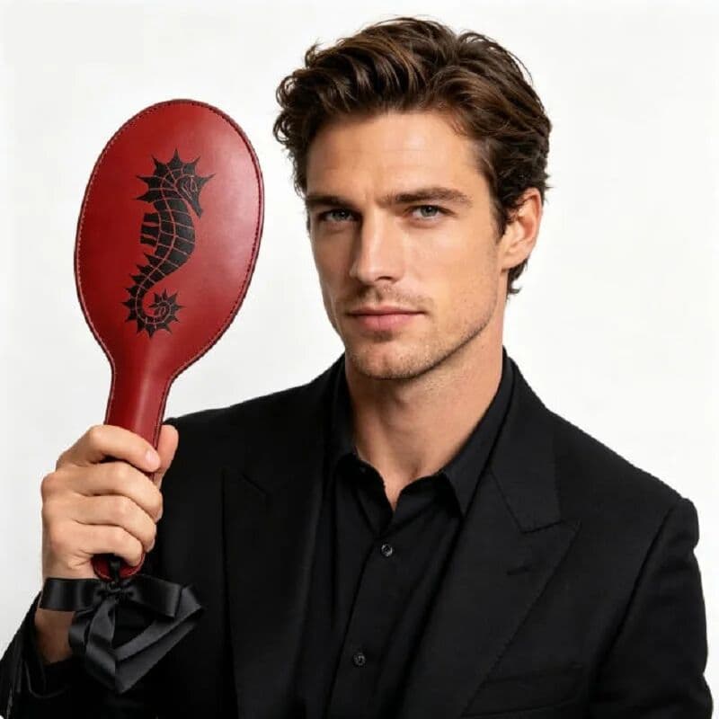 NONE 38.5cm Leather Spanking Paddle, Wide Slapper with Ellipse Handle, Riding Crop Horse Training Equestrian Whip