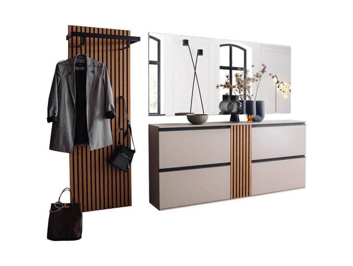 Moderano Garderobe, Grau, Eichefarben, Holz, Holzwerkstoff, 3-teilig, Wildeiche, furniert, 260x200x30 cm, Garderobe, Garderobensets & -serien, Garderoben-Set