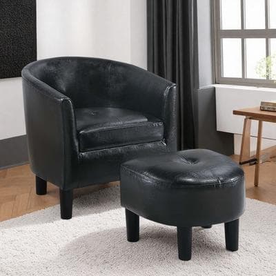 "26"" Upholstered Accent Chair with Ottoman and Curved Back and Tapered Legs"