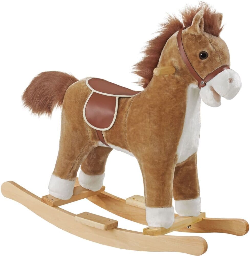 Tectake Caballo balancín con felpa, grandes asas, desde 24 meses, marrón