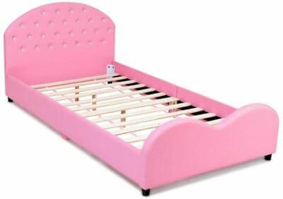 Costway Twin Size Upholstered Platform Toddler Bed with Wood Slat Support