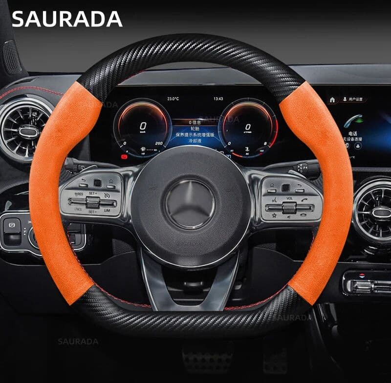 NONE Car Steering Wheel Cover Suede Leather, For Mercedes Benz A B C E S G Class GLC CLE CLA GLB GLS W177 W205 W213 AMG Accessories
