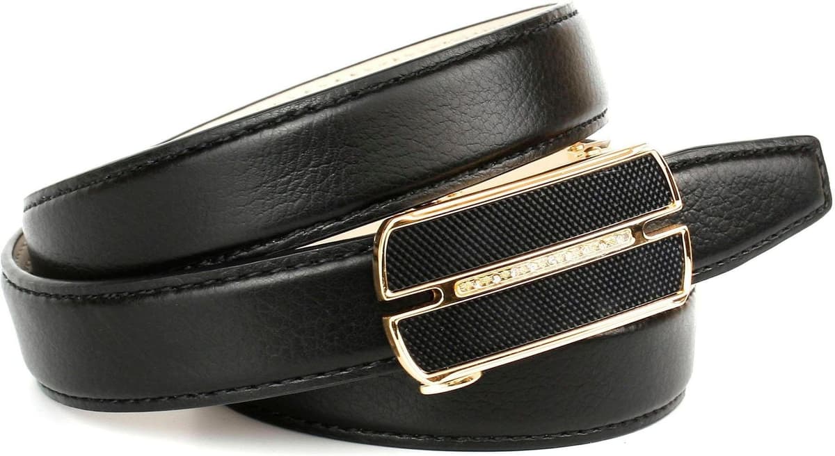 Ledergürtel ANTHONI CROWN, Damen, Gr. 75, schwarz, Leder, unifarben, Gürtel Ledergürtel, mit Glaskristallen besetzter Schliesse, Bicolor-Optik schwarz 75
