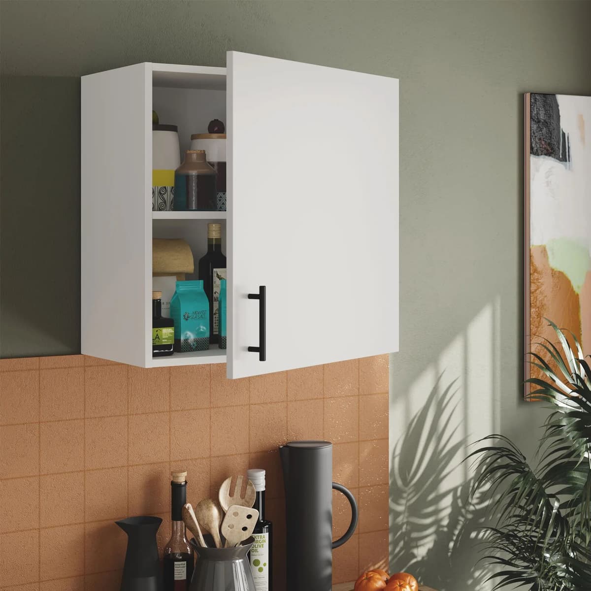 garneroarredamenti Mobile pensile multiuso 60x60h cm componibile 1 anta bianco lucido Kimera