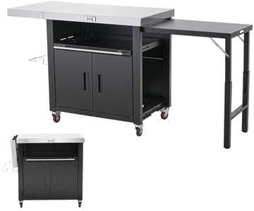 Feasto Grill Table, Outdoor Kitchen Island With 2 Foldable Side Tables, Stainless Steel Top For Outdoor Kitchen Cabinets