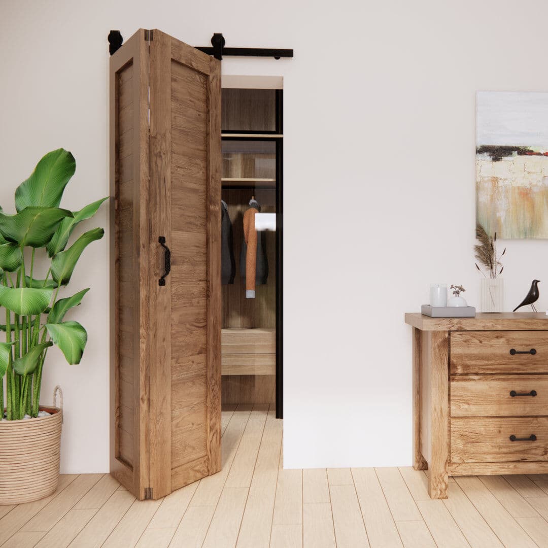 Seart Group Solid Oak Barn Door with Single Bi-Folding System Brown Oil 100cm W X 210cm H