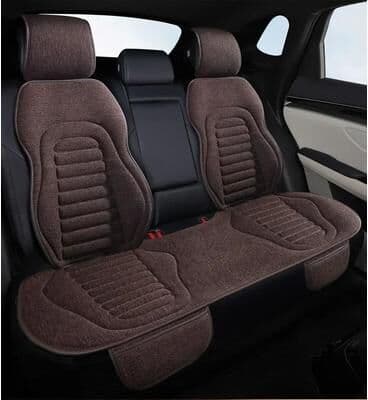 Inspired Living Breathable Linen Car Seat Cover For SUVs & Sedans Anti Slip Four Season Seat Protector brown Back Seat Set