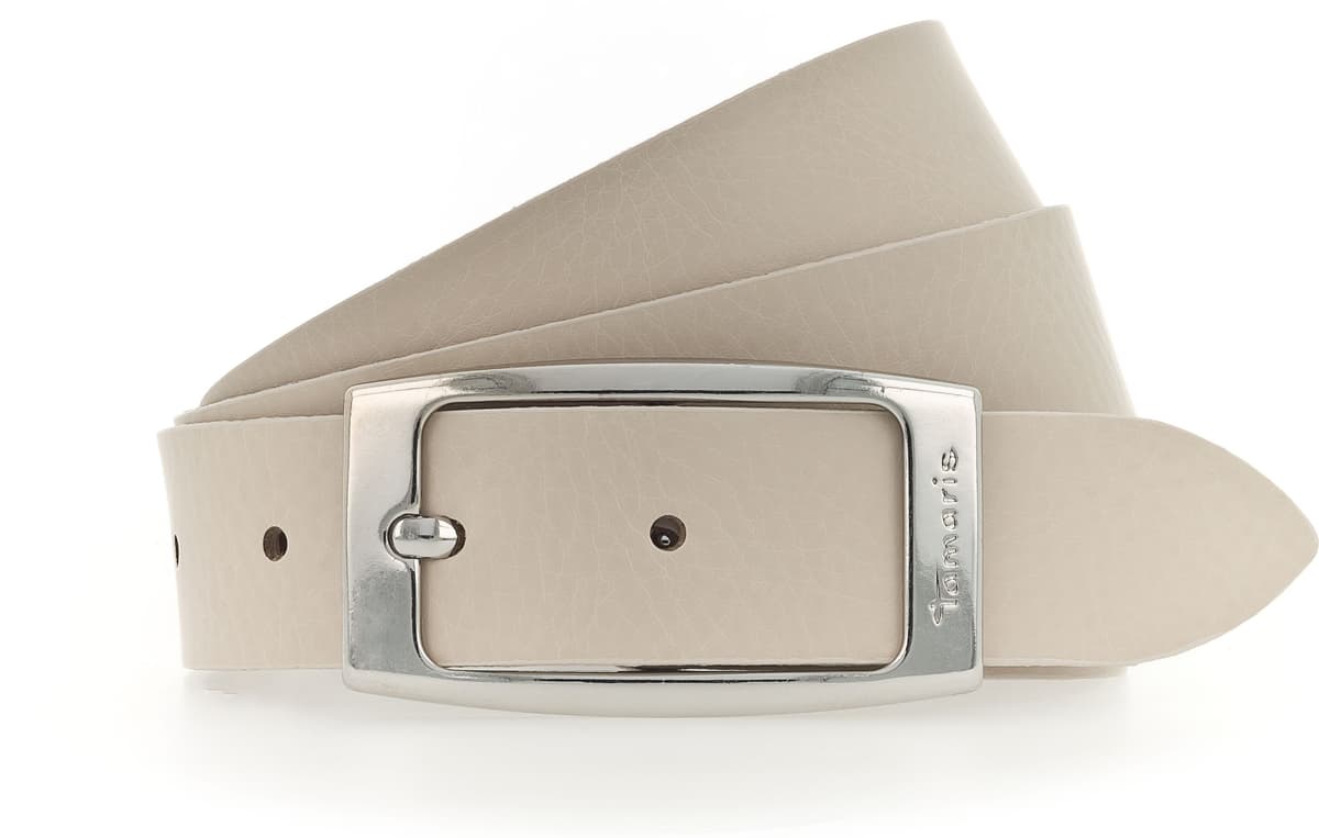 Ledergürtel TAMARIS "Charlie Silver", Damen, Gr. 75, beige (cream), Rindsleder, unifarben, Basic, Gürtel Ledergürtel, mit länglicher Doppelschließe, aus Rindsleder, unifarben