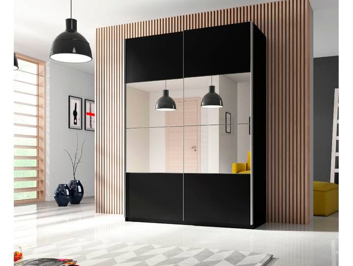 Schwebetürenschrank HOME AFFAIRE Beta Schiebetürenschrank Kleiderschrank Wäscheschrank , schwarz, B:120cm H:210cm T:61cm, FSC-zertifizierter Holzwerkstoff, Schränke, Schwebetürenschrank, mit Spiegel, INKLUSIVE kompletter Innenausstattung, Metallgriffe