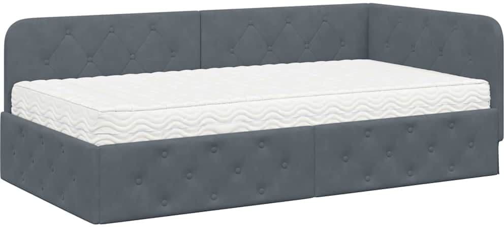 vidaXL Cadre de lit d'angle Gris foncé 90 x 200 cm Velours