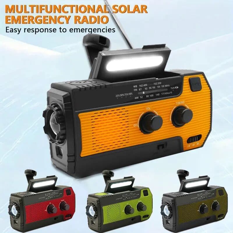 HAMANHK Emergency Weather Radio 4000mAh Solar Hand Crank Rechargeable Portable Radios AM FM NOAA Radio Receiver with Flashlight Lamp