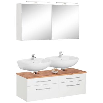Badmöbel-Set WELLTIME "Davos", weiß, Holzwerkstoff, MDF, Melamin, Kastenmöbel-Sets, Badmöbel-Set, 2 Spiegelschrank und Waschbeckenunterschrank