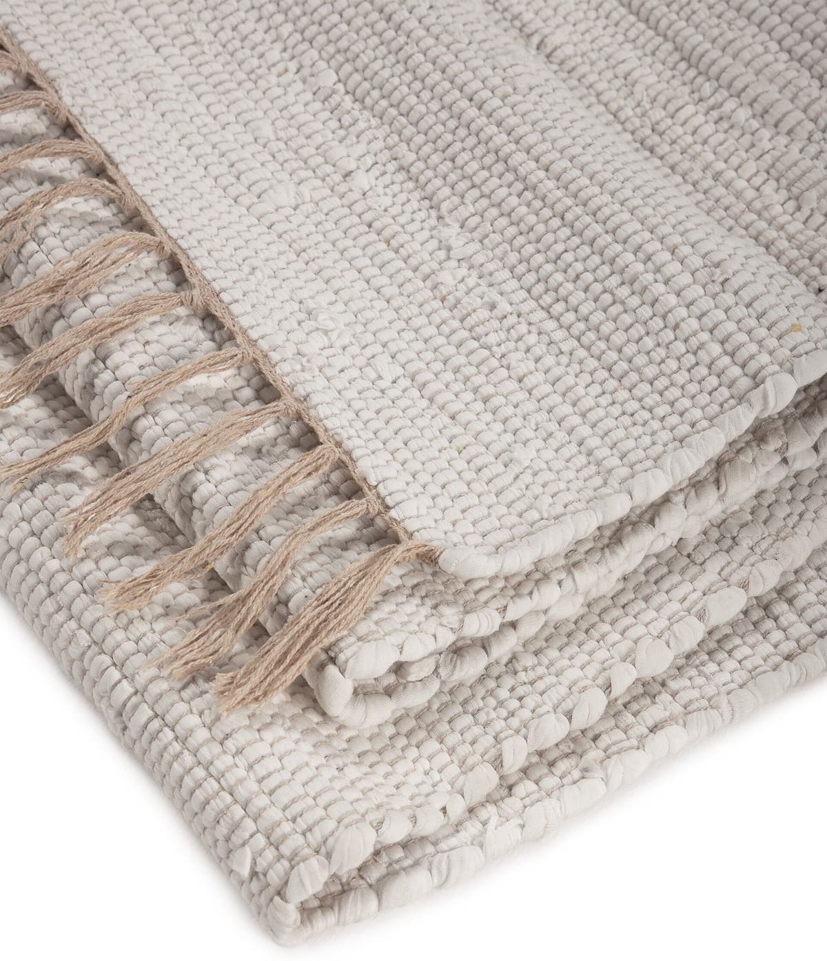 Teppich CARPETFINE "Kelim Chindi uni, auch als Läufer", weiss (weiß), B:80cm H:5mm L:300cm, Baumwolle, Teppiche, Teppich, Wendeteppich, reine Baumwolle, handgewebt, Uni-Farben, mit Fransen weiß B : 80cm 1 Stk., 5mm, L: 300cm