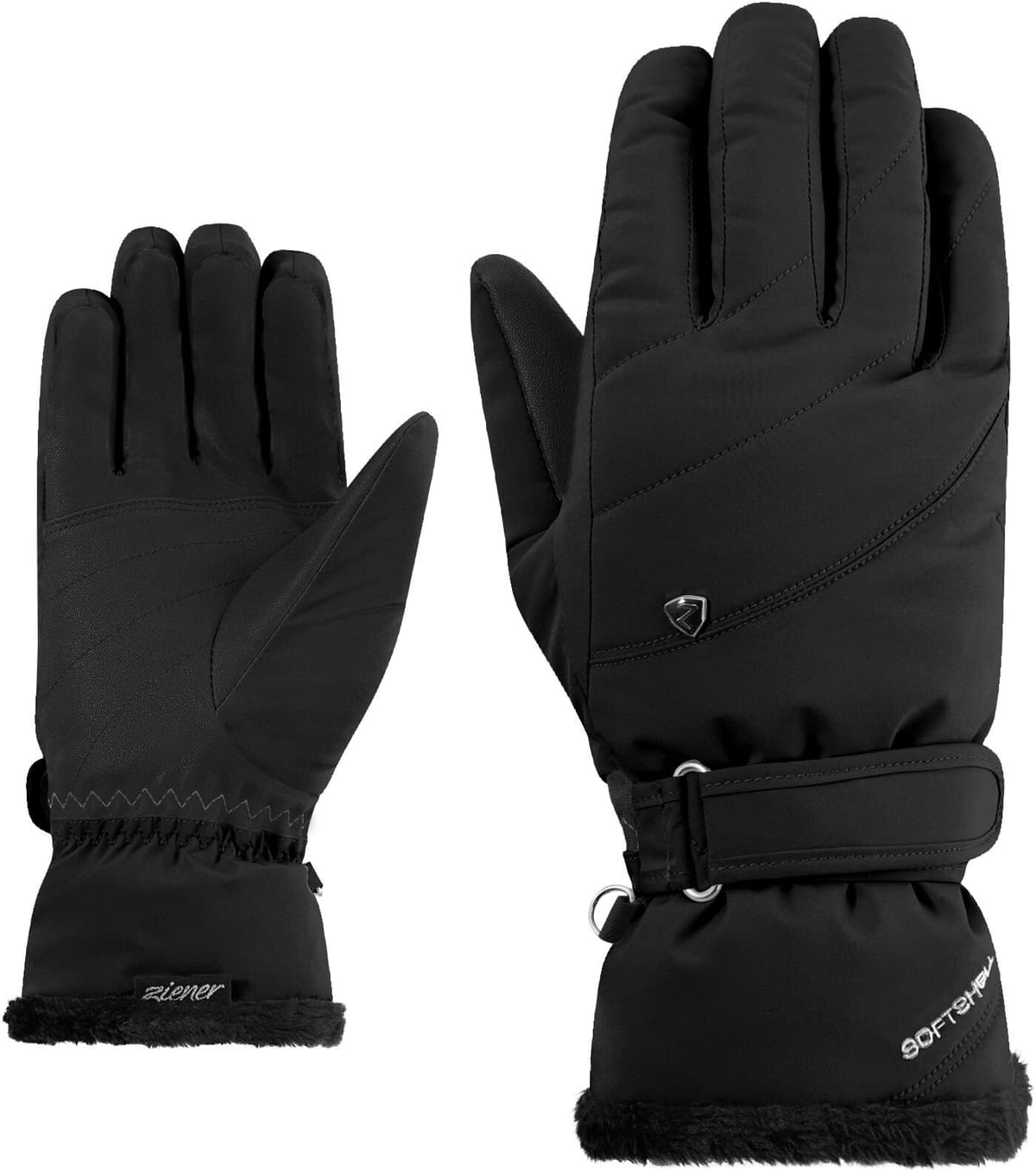 Skihandschuhe ZIENER "KEAKA-Z AQUASHIELD PrimaLoft DAMEN", Damen, Gr. 7, schwarz, Materialmix, Handschuhe, wasserdicht, winddicht, atmungsaktiv, extra warm, Plüschfutter