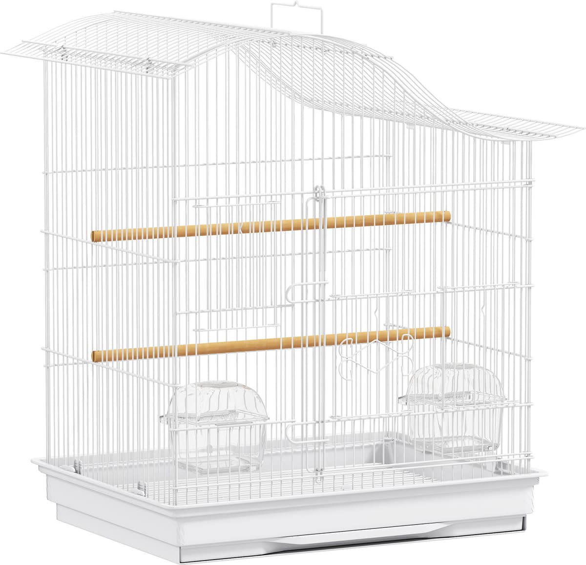 Altro Gabbia Per Uccelli A 4 Porte Con 2 Ciotole, 2 Posatoi E Vassoio, In Metallo E Plastica, 47.5x36x54.5 Cm, Bianco