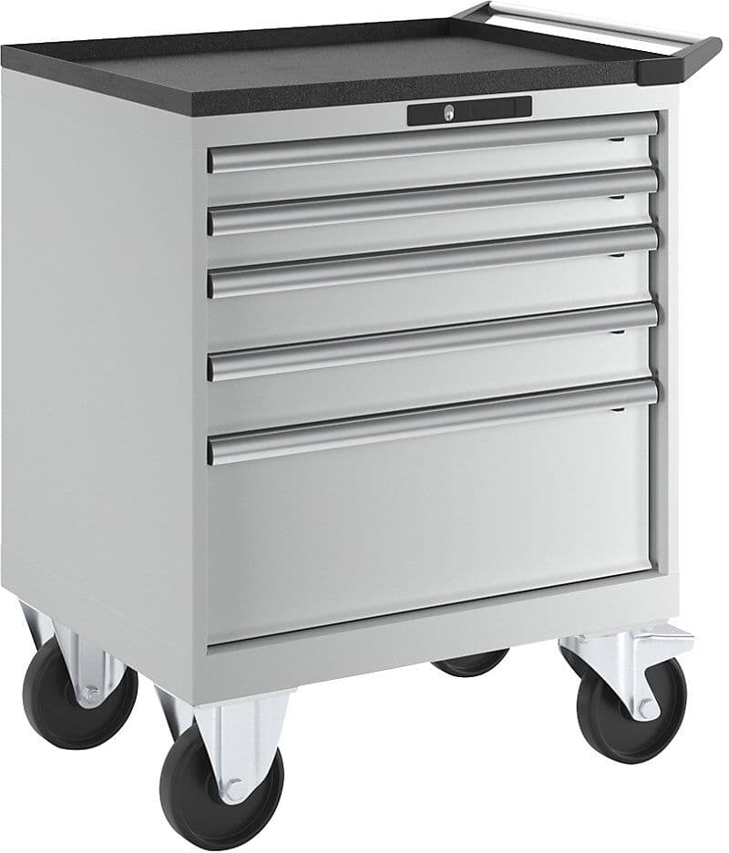 Schubladenschrank, fahrbar, BxTxH 717 x 572 x 962 mm, Schubladen 2 x 75 / 2 x 100 / 1 x 250 mm, lichtgrau LISTA