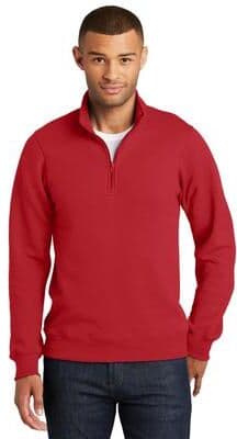 Port & Company PC850Q Fan Favorite Fleece 1/4-Zip Pullover Sweatshirt in Bright Red size 4XL   Cotton/Polyester Blend