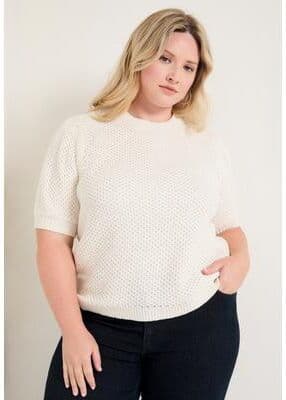 Plus Size Women's Puff-Sleeve Knit Sweater by June & Vie in Sugar Swizzle (Size 10/12)