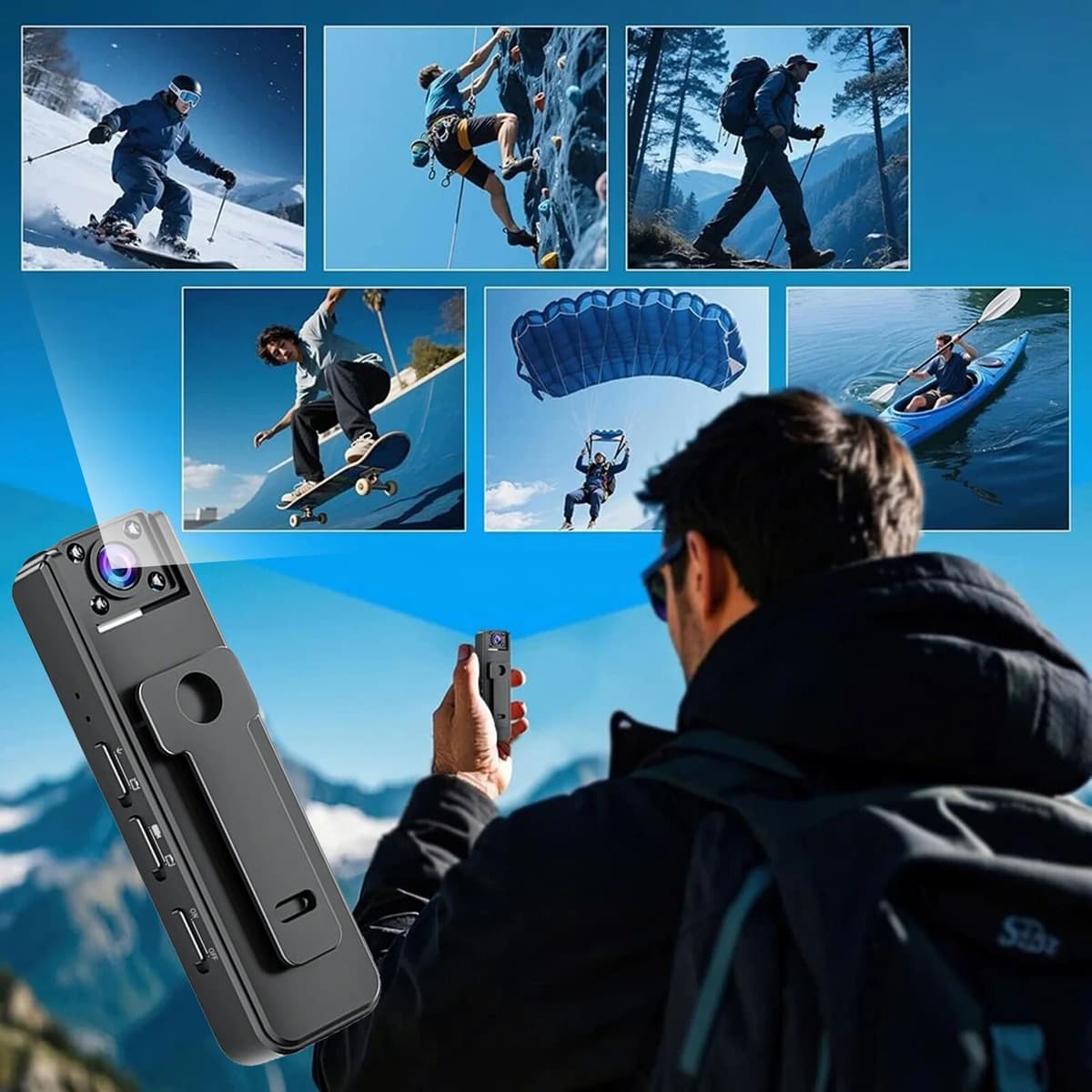 NONE Wireless Vlog Body Camera 1080P Camcorder Wearable Body-Cam With Night-Vision 180° Rotation Lens Portable Sport DV Camcorder