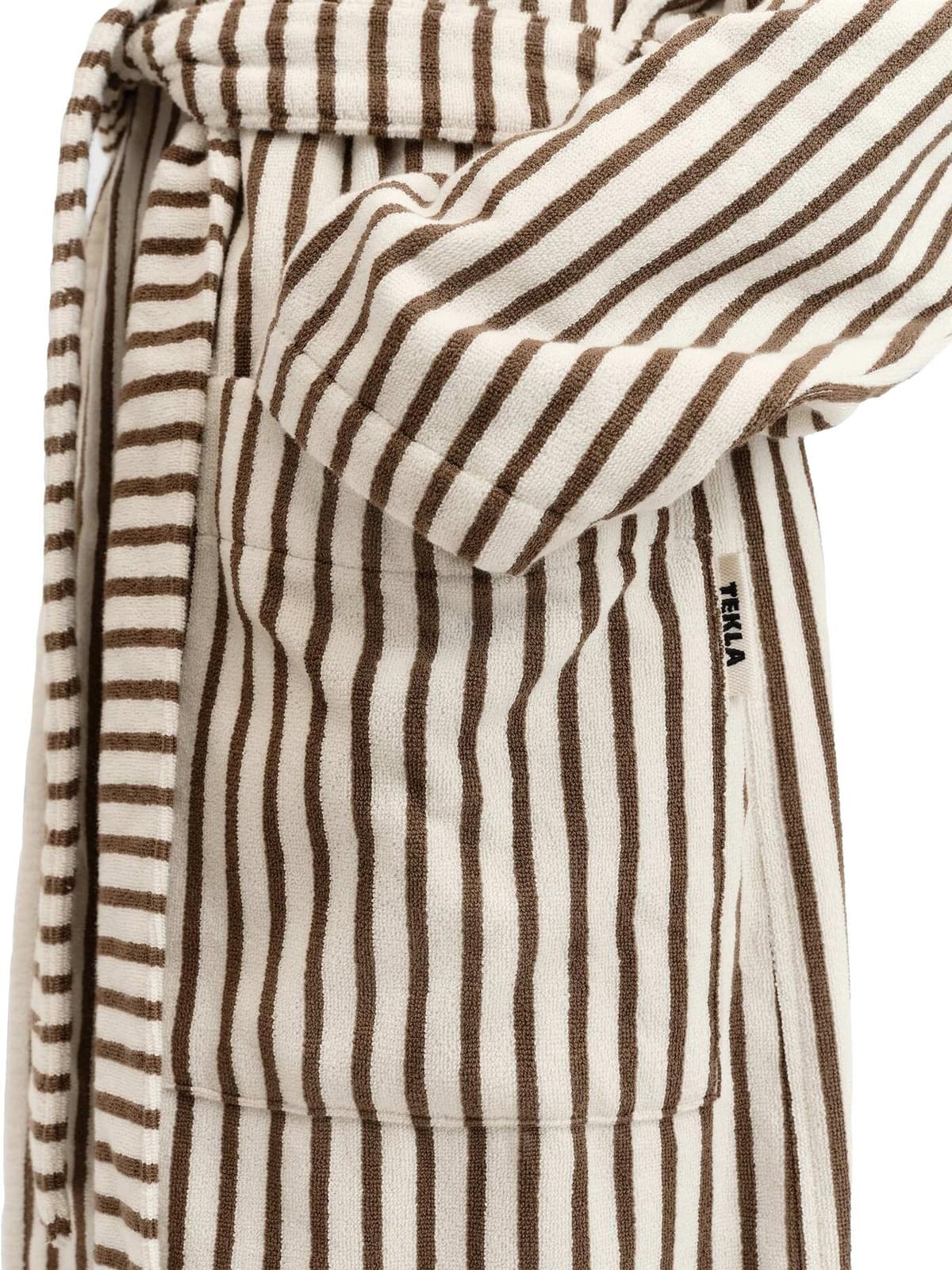 Tekla Terry Hooded Bathrobe Kodiak Stripes Undertøy Morgenkåpe Hvit Og Brun Brun  XS