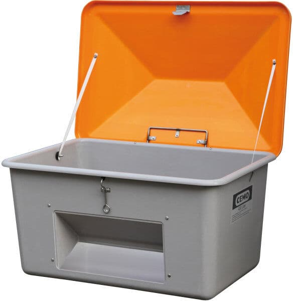 CEMO Salt-/sandbeholder 700 L, Bundåbning, Grå/orange