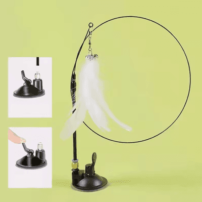 Inspire Curations WhiskerBounce Suction Cup Feather Wand Cat Toy white no Suction Cup