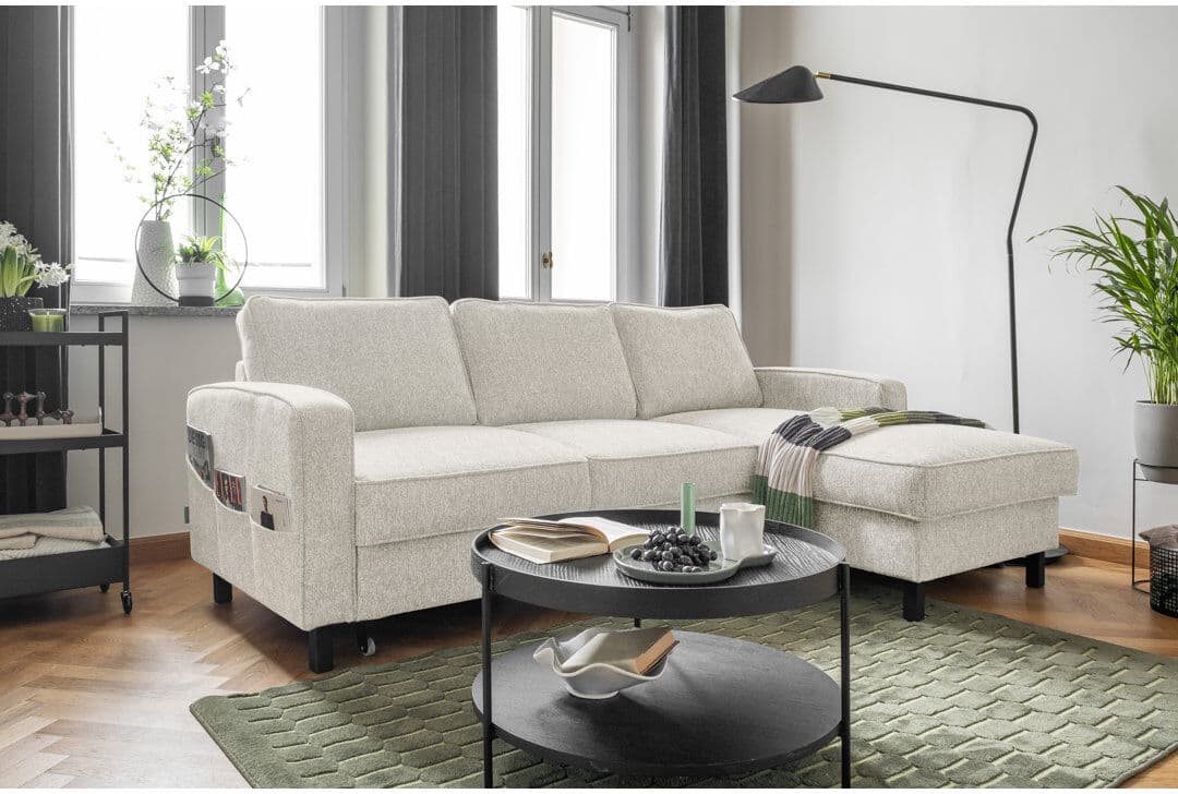 MiuForm Molly Upholstered Corner Sofa Bed Beige 223.52cm H X 579.12cm W X 375.92cm D
