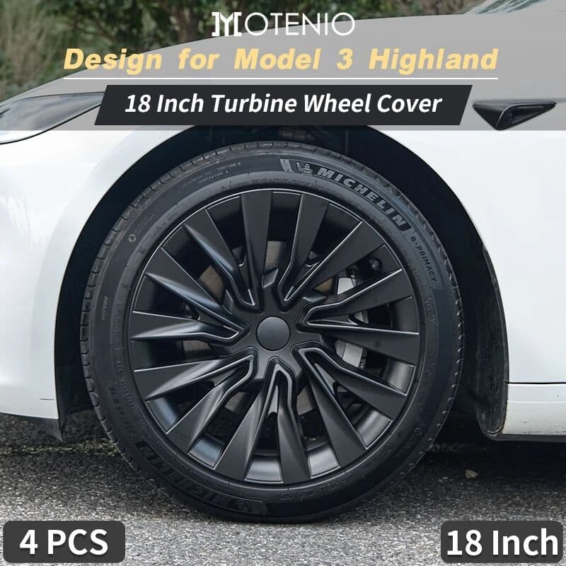 MOTENIO Design for Tesla Model 3 Highland (2023-2025) Turbine Hub Cap Replacement Wheel 18 Inch Automobile Hubcap Full Rim Wheel Cover