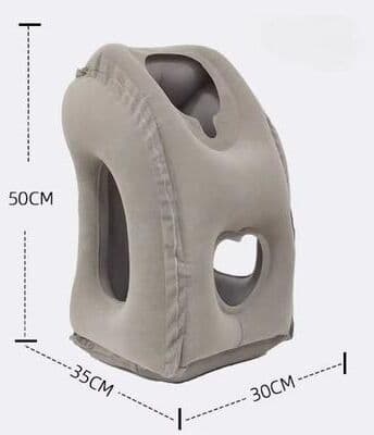 Inspired Finds Upgraded Inflatable Travel Pillow Air Cushion Headrest With Chin Support For Plane, Car, And Office b Grey