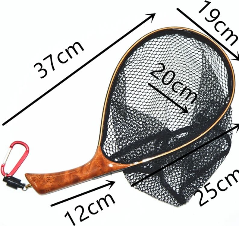 TAKEDO-Fly Fishing Landing Net, Soft Rubber Mesh Trout Net, Cinnamomum Camphora, Wooden Handle Catch and Release Net, TKL003