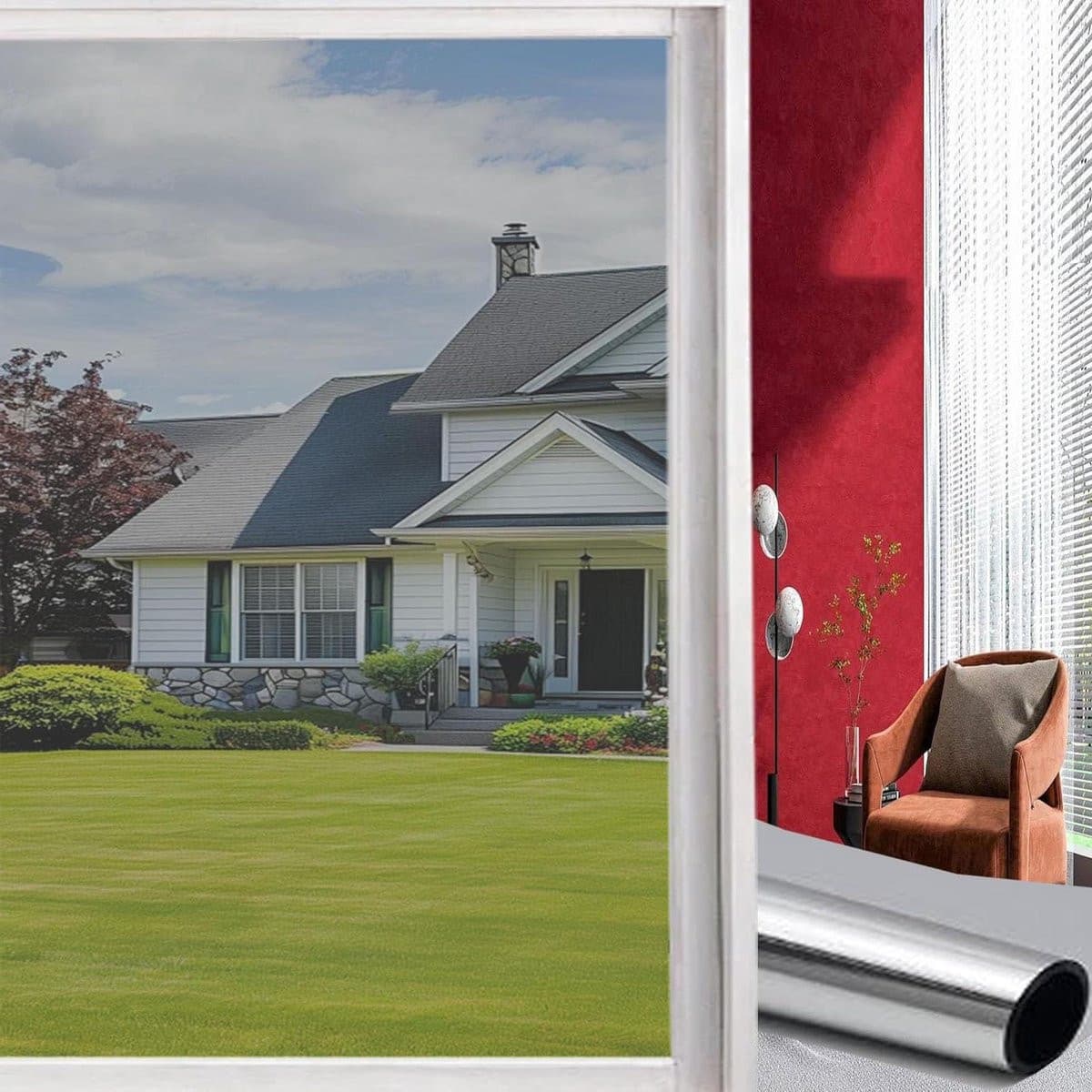 Zilveren privacy glasfolie zonwerend - 39 x 880 cm