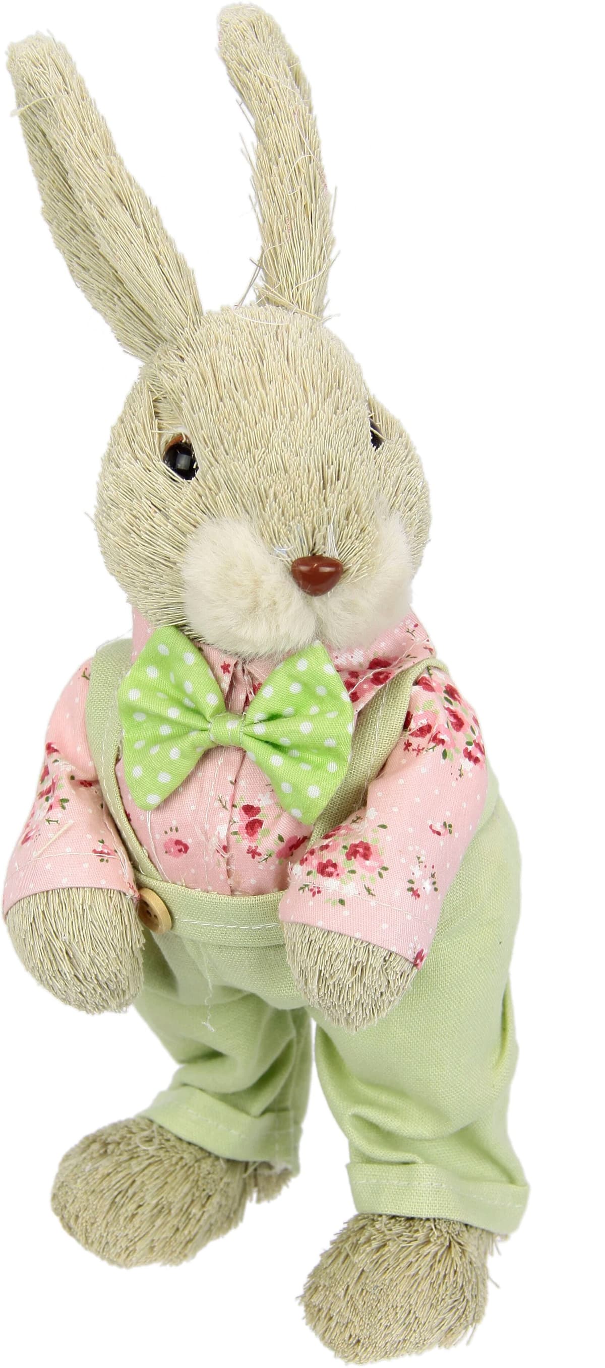 Osterhase I.GE.A. "Hasenjunge mit Latzhose, Frühjahrsdeko", bunt (natur, rosa, mint), B:11cm H:28cm, Bast, Kunststoff, Dekofiguren, Osterhase, Osterdeko aus Stroh, Dekofigur, Tierfigur, Ostern natur, rosa, mint B/H/T: 11cm x 28cm