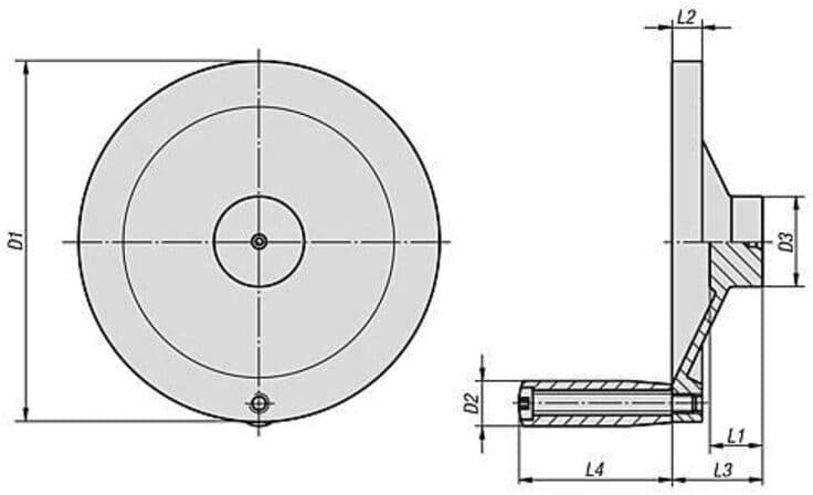 KIPP Scheibenhandrad mit Zentrierbohrung D1=76,2 Edelstahl 1.4301 blank Griff D (K1307.4076X00)