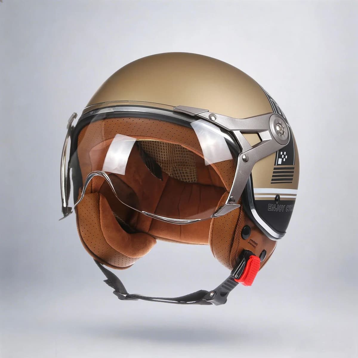 BLD 3/4 Open Face Motorcycle Helmet Cruiser Street Scooter Classic Casco Adjustable Chin Strap Unisex  Anti-Fog DOT Approved