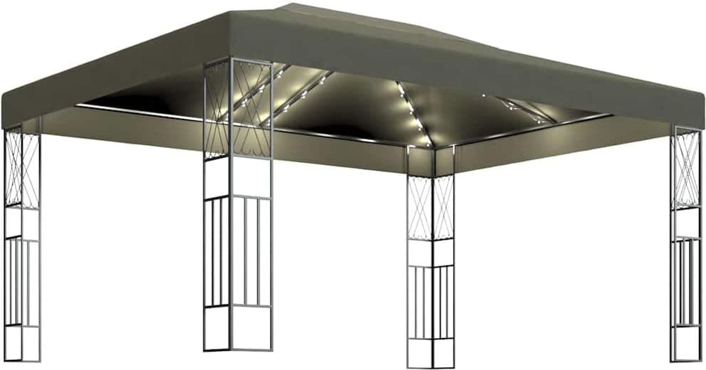 vidaXL Tonnelle avec guirlande lumineuse à LED 3x4 m Taupe Tissu