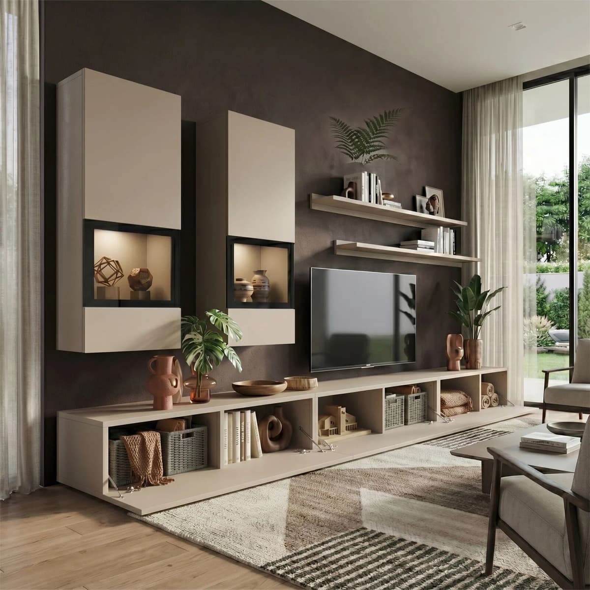 garneroarredamenti Parete attrezzata moderna 270x176h cm beige cashmere Emotion Gihome®