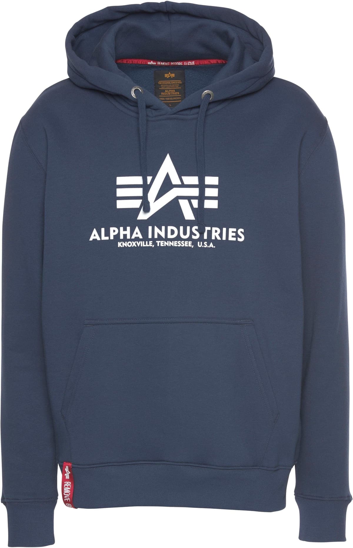 Kapuzensweatshirt ALPHA INDUSTRIES "Basic Hoody", Herren, Gr. XL, blau (navy), angeraute Sweatware, Obermaterial: 80% Baumwolle, 20% Polyester, bedruckt, normal normal, Rundhals, Rippbündchen, Sweatshirts Kapuzensweatshirt, Baumwollmischung, regular fit n