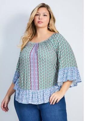 Plus Size Women's Serenity Ruffle Top by Avenue in Serenity Tile (Size 14)