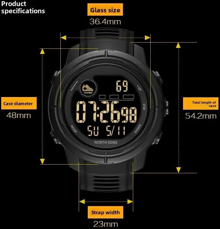 NORTH EDGE NEW MARS 5 Men's Digital Watch Outdoor Military Sports LED Watches Waterproof 50M HR & SpO₂ Smartwatch For Men Wo
