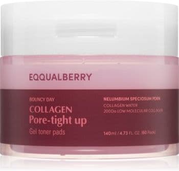 EQQUALBERRY Collagen Pore-Tight Up Gel Toner Pads almofadas de tonificação fechar os poros 60 un.. Collagen Pore-Tight Up Gel Toner Pads